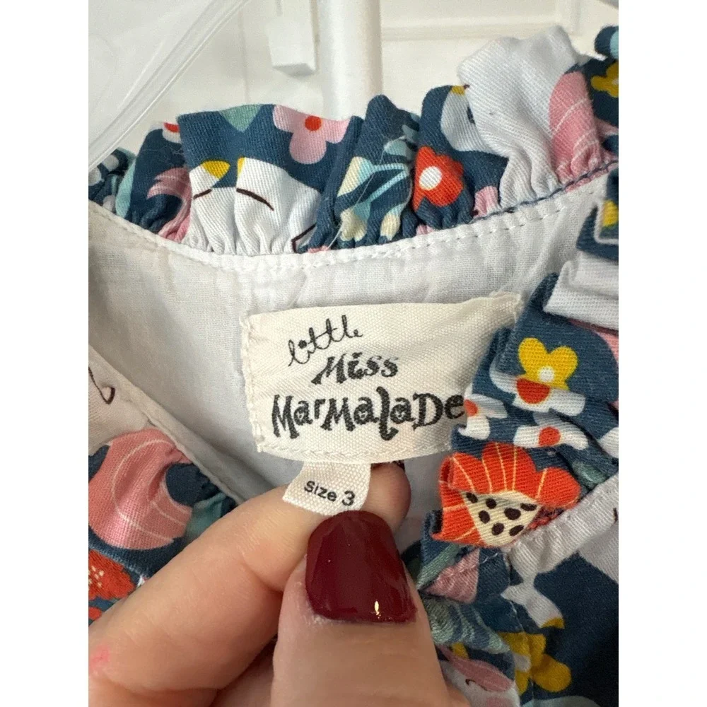 Little Miss Marmalade Girls Unicorn Floral Ruffle Dress Navy Blue Button‎ Front
